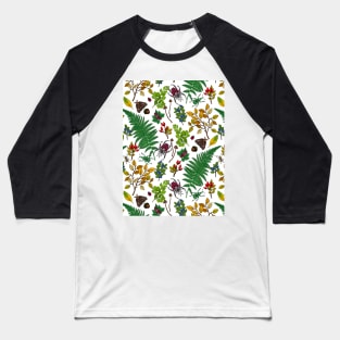 Forest berries, leaves and bugs on white Baseball T-Shirt